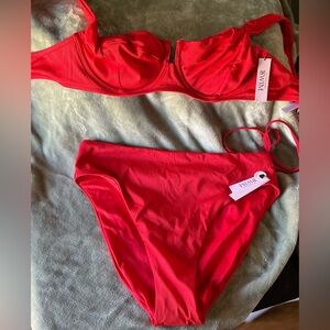 Victoria’s Secret red swimsuit bikini top (38C) + bottom (xl)